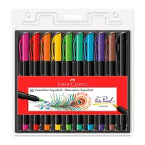 Hidrocor 10 Cores Faber-Castell Ponta Pincel Brush Super Soft com 6 unidades