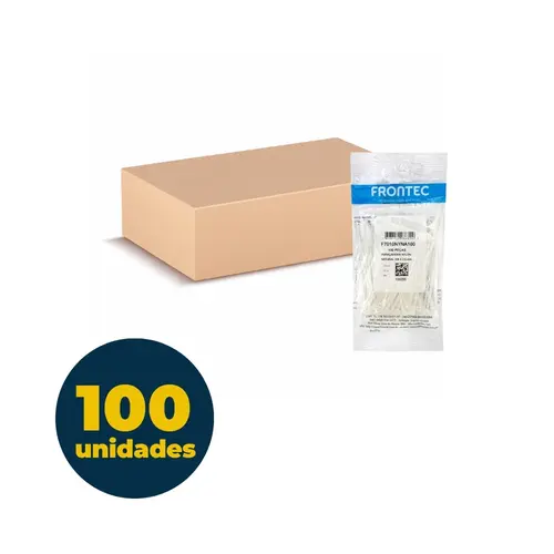 Abraçadeira branca nylon Frontec com 100 Unidades