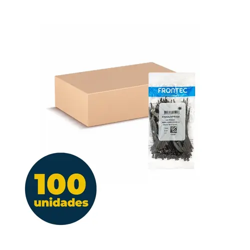 Abraçadeira preta nylon Frontec com 100 unidades