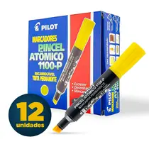 Pincel Marcador Permanente Ponta Chanfrada Pilot Atômico 1100P Amarelo com 12 Unidades