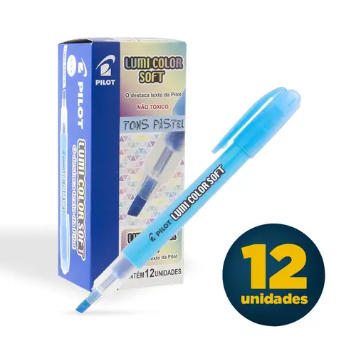 Marca Texto Pilot Lumi Color Soft Pastel Azul com 12 Unidades