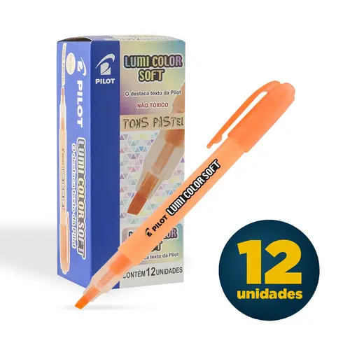 Marca Texto Pilot Lumi Color Soft Pastel Laranja com 12 Unidades