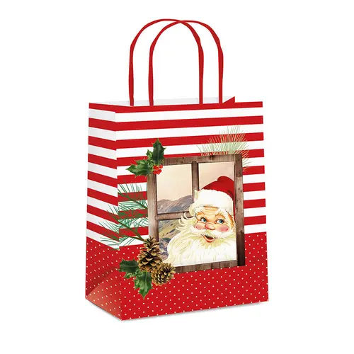 Sacola de Papel para Presente P 21,5cmx15cmx8cm Cromus Natal Rústica com 10 Unidades