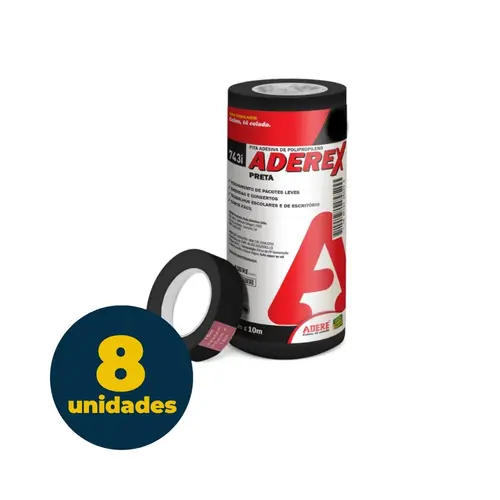Fita Adesiva Colorida 12mmx10m Adere Preta com 08 Rolos