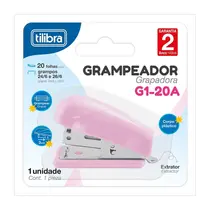 Grampeador Plástico Mini 12 Folhas Tilibra G101 Rosa Claro