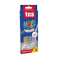 Lapis de Cor 10 Cores Triangular Mega Tris Soft Color Tons Metálicos com 6 Estojos
