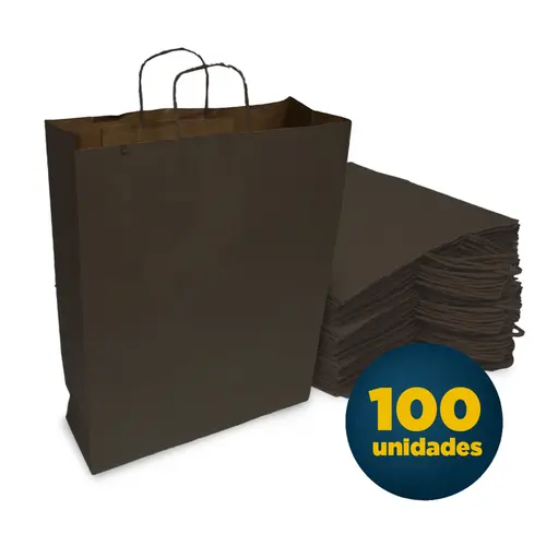 Sacola Papel Kraft GG 37cmx13,5cmx46cm Lisa Preta com 100 Unidades