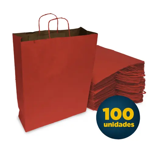 Sacola Papel Kraft GG 37cmx13,5cmx46cm Lisa Vermelha com 100 Unidades