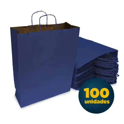 Sacola Papel Kraft GG 37cmx13,5cmx46cm Lisa Azul com 100 Unidades