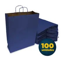Sacola Papel Kraft GG 37cmx13,5cmx46cm Lisa Azul com 100 Unidades