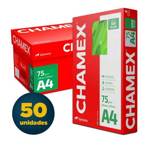 Papel A4 21cmx29,7cm 75g 500 Folhas Chamex Branco com 50 Pacotes