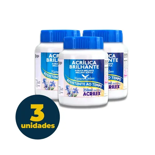 Tinta Acrílica Brilhante 250ml Acrilex 519 Branca com 03 Unidades