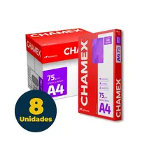 Papel A4 21cmx29,7cm 75g 300 Folhas Chamex Branco Caixa com 08 Pacotes
