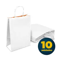 Sacola Papel Kraft M 23,5cmx10cmx31,5cm Cor Branca Com Alça Pacote 10 Unidades