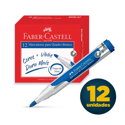 Marcador para Quadro Branco 3mm Faber Azul com 12 Unidades