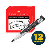 Marcador para Quadro Branco 3mm Faber Preto com 12 Unidades