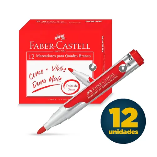 Marcador para Quadro Branco 3mm Faber Vermelho com 12 Unidades