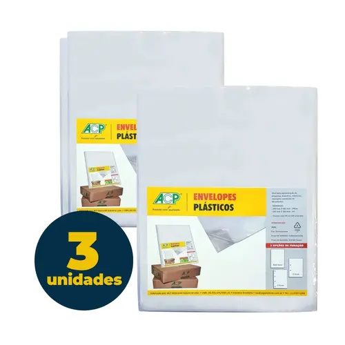 Saco Plástico A4 Sem Furo 0.20 Micras 230mmx310mm 100 Unidades ACP com 03 Pacotes