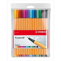 Caneta Porosa 0.4mm Stabilo Point 88 Estojo 15 Cores Sortidas - 8815