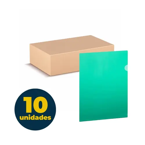 Pasta L Transparente A4 220mmx310mm Verde com 10 Unidades