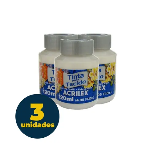 Tinta para Tecido Fosca 120ml Acrilex Branco 519 com 3 Unidades