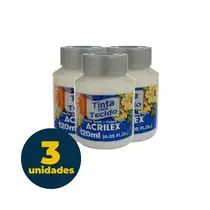 Tinta para Tecido Fosca 120ml Acrilex Branco 519 com 3 Unidades