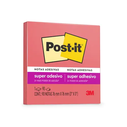 Bloco Recado Adesivo 76mmx76mm Post-It 90 Folhas Poppy