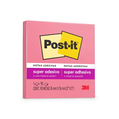 Bloco Recado Adesivo 76mmx76mm Post-It 90 Folhas Pink