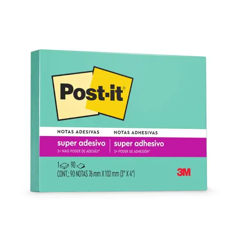 Bloco Recado Adesivo 76mmx102mm Post-It 90 Folhas Azul Aqua