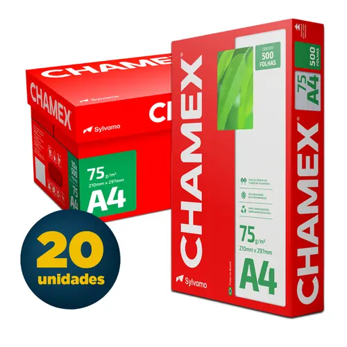 Papel A4 21cmx29,7cm 75g 500 Folhas Chamex Branco com 20 Pacotes