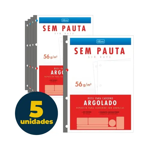 Bloco para Fichário Sem Pauta 200mmx275mm 80 Folhas Tilibra com 05 Unidades