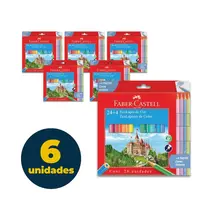 Lápis de Cor Faber-Castell Sextavado 24 Cores + 4 Cores Tons Pastel com 06 Estojos