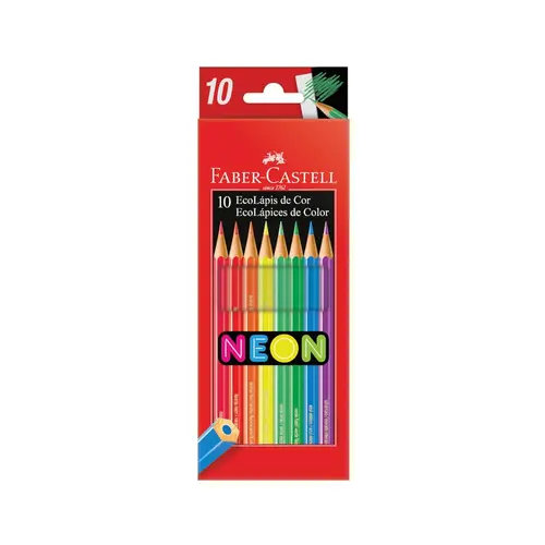 Lápis de Cor Faber Castell 10 Cores Sextavado Neon com 12 Estojos