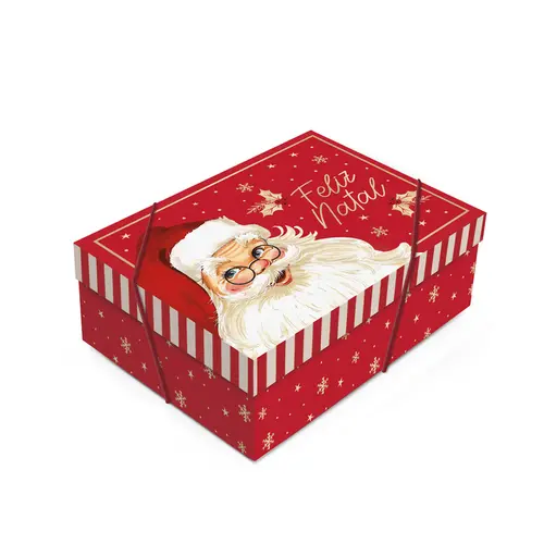 Caixa Presente Retangular com Tampa P 24cmx18cmx8cm Cromus Natalino com 10 Unidades
