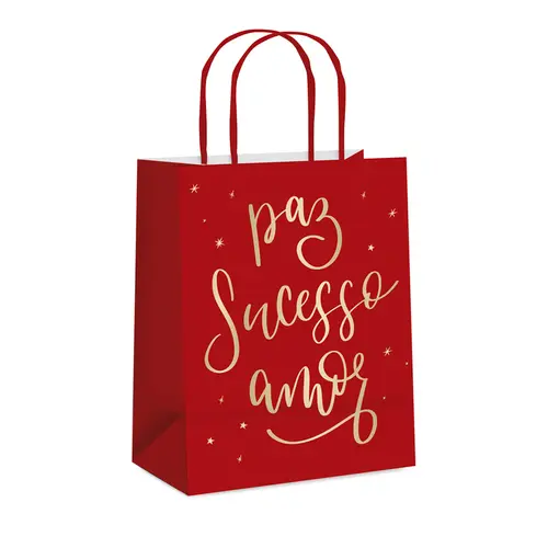 Sacola de Papel para Presente P 21,5cmx15cmx8cm Cromus Desejos Natalino com 10 Unidades