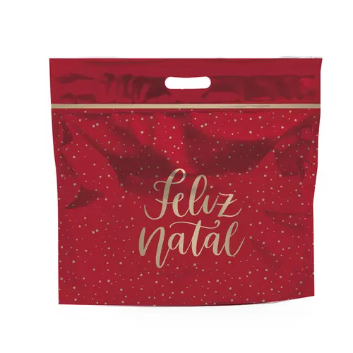 Sacola Presente Laminada com Zíper 32cmx40cmx5cm Cromus Feliz Natal com 50 Unidades