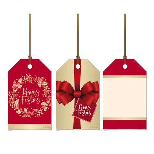 Cartão Tags Decorativas De/Para 5cmx8cm Cromus Natal Mensagens 10 Cartelas com 12 unidades