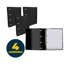 Pasta Fichário PP Universitário 4 Argolas com Elástico Dac All Black com 4 Unidades