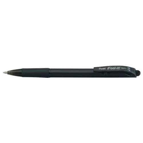 Caneta Esferográfica Retrátil 0.7mm Pentel Feel-It BX417 Preta com 12 Unidades