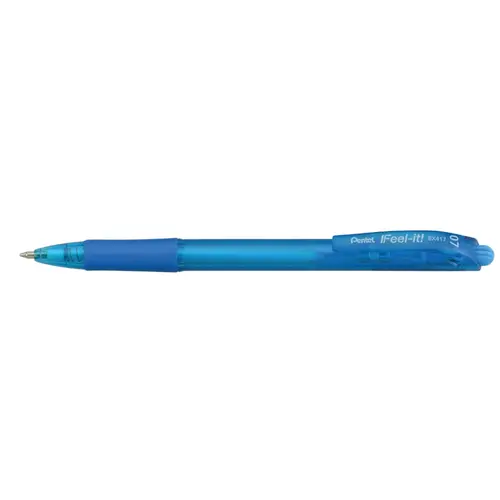 Caneta Esferográfica Retrátil 0.7mm Pentel Feel-It BX417 Azul Claro com 12 Unidades