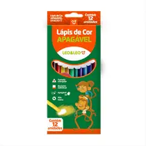 Lápis de Cor 12 Cores Triangular Apagável Leo&Leo com 06 Estojos