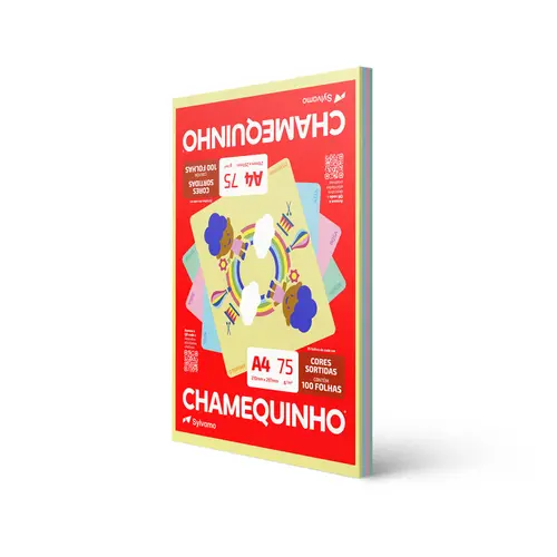 Papel Sulfite Chamequinho A4 75g com 4 Cores (Amarelo, Azul, Rosa e Verde) 100 Folhas