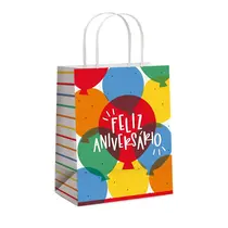 Sacola de Papel Presente M 26cmx19,5cmx9,5cm Cromus Feliz Aniversário com 10 Unidades