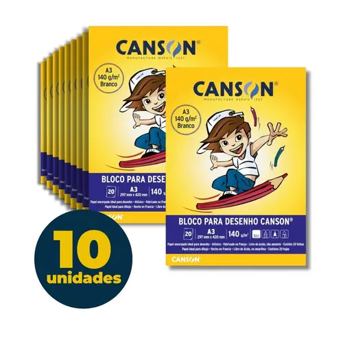 Bloco Escolar Desenho A5 14,8cmx21cm 140g 20 Folhas Canson Branco com 10 Blocos