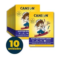 Bloco Escolar Desenho A5 14,8cmx21cm 140g 20 Folhas Canson Branco com 10 Blocos
