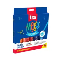 Lápis de Cor 48 Cores Triângular Tris Mega Soft Color com 03 Estojos