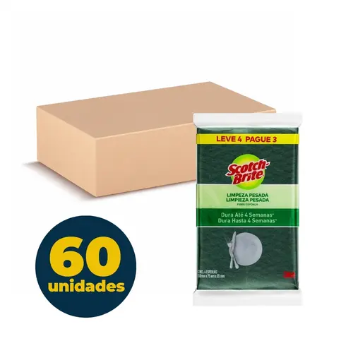 Esponja de Louça 04 Unidades Dupla Face Limpeza Pesada Scotch Brite com 60 Pacotes