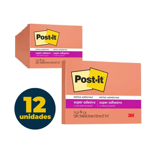Recado Adesivo Removível 76mmx102mm Post-It 90 Folhas Damasco com 12 Unidades