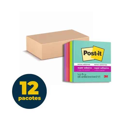 Recado Adesivo Removível 76mmx76mm Post-It 450 Folhas Coleção Supernova com 12 Unidades