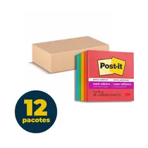Bloco de Notas Super Adesivas 76mm x 76mm Post-It Coleção Diversão Colorida com 12 Pacotes de 450 Folhas